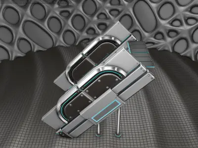 Sci-Fi Stairs - 24 - Silver Blue Neon Light Version Low-poly 3D model