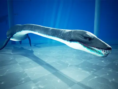 Plesiosaur Elasmosaurus - with UE4 Support Low-poly 3D model