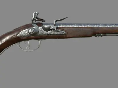 Weapon - Gun - Flintlock - Flemish Flintlock Pistol Ornament Low-poly 3D model
