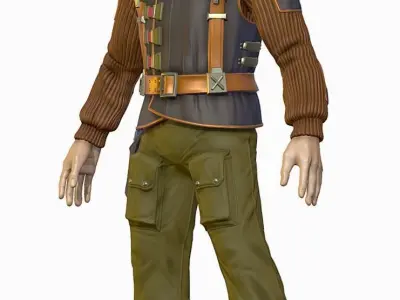 High Poly Male Technician Sweater Leather Jacket Low-poly 3D model