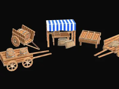 Shop market square bazaar set Low-poly 3D model