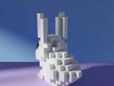 Easter Bunny with Colorful Eggs Voxel Stylized Cubic Low-poly 3D model