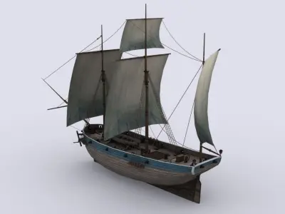 Small sailing ship Low-poly 3D model