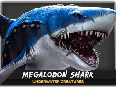 Megalodon Shark Model GameReady Ocean Predator Low poly fish - 7 Low-poly 3D model