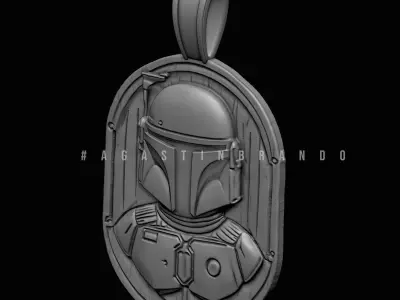 This 3D Boba Fett bas-relief pendant STL  3D print model