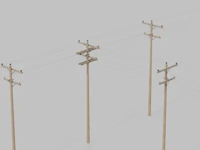 Utility Pole - Wooden Mast with Double Crossarms 3D model