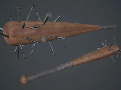 Baseball Bat Weapon With Metal Nails PBR Game Ready Low-poly 3D model