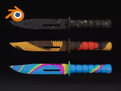 Military knife multicolored counter strike Blender 3D model