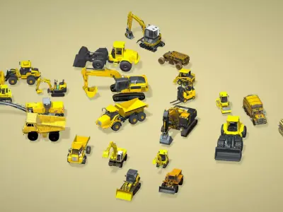 Cartoon Yellow Construction Toy Vehicle 3D Model Assets Low-poly 3D model