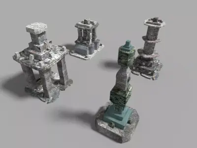 4 low poly temple pillars collection Low-poly 3D model