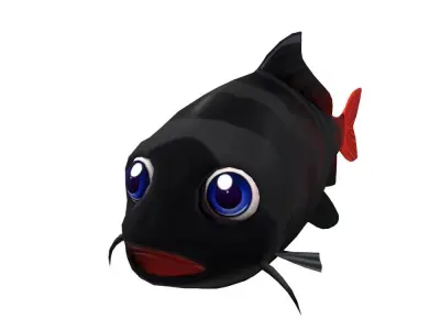 Red Tailed Black Animated Shark  Low-poly 3D model
