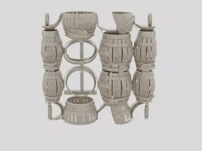 Fantasy Market Wooden Barrel Stack for 3D print Low-poly 3D model