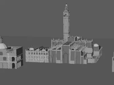 Cathedral of Sevilla lowpoly and buildings 3D model