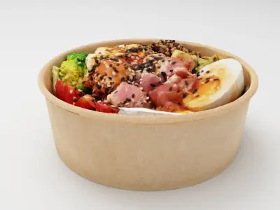 poke bowl with tuna rice avocado boiled eggs tomatoes 3D model