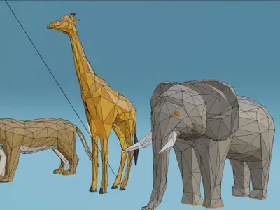 African animals Low Poly Cartoon Giraffe Elephant Lion 3D model