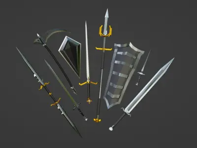 20 Low-poly Dark Medieval Fantasy Weapons For Games Low-poly 3D model