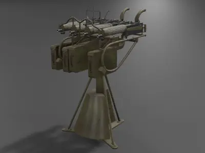 Quadruple mounted Maxim anti aircraft machine gun Low-poly 3D model
