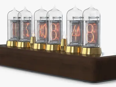 Nixie Tube Digital Desk Clock Wood Brass 3D model