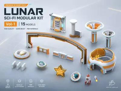 Lunar Sci-fi Modular Kit Vol-1 3D model