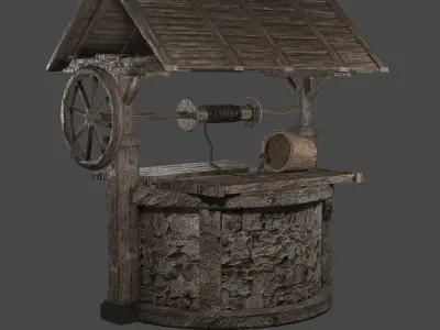 Old Well Medieval with Bucket - low poly realistic Low-poly 3D model