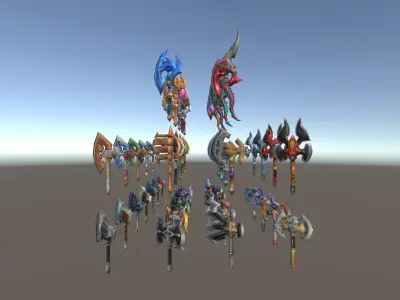 Cartoon Fantasy Weapons Axes Low-poly 3D model