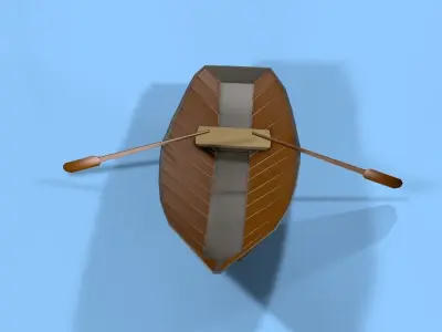 Boat Low Poly wooden with paddle Low-poly 3D model
