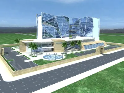 Hospital modern building with palm trees 3D model
