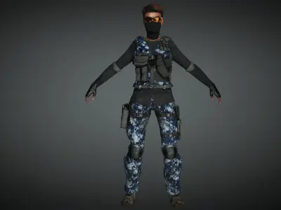 AAA Military Female Character 03 Low-poly 3D model