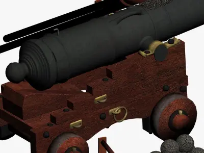 English Naval Gun XVIII Century 3D model