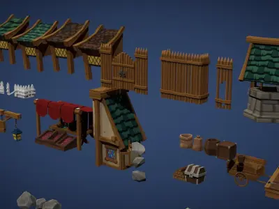 Low Poly Medieval Village Pack Low-poly 3D model