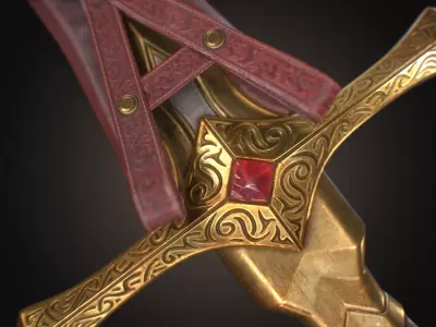 Royal Golden-Silver Sword PBR Game-Ready Low-poly 3D model