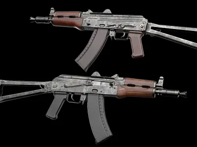 AKS-74U AKS-74UN Kalashnikov Assault Carbine Rifle Game Ready Low-poly 3D model