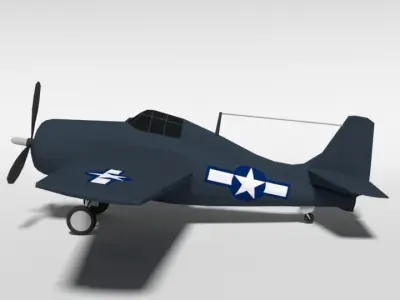 Low Poly Cartoon Grumman FM-2 Wildcat WWII Airplane Low-poly 3D model