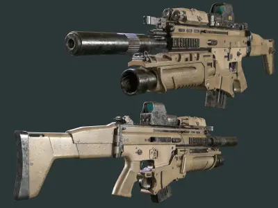 Fn-Scar Assault Rifle Low-poly 3D model