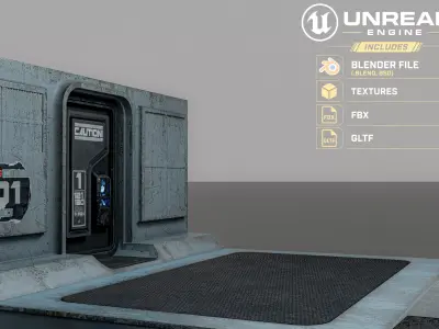 Sci-Fi Industrial Airlock Door Modular Wall Panel Hand Scanner Low-poly 3D model