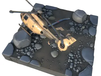 Crashed Helicopter Low-poly 3D model