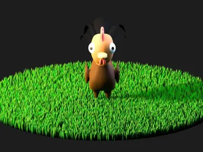 Cartoon Rooster Rigged Low-poly 3D model