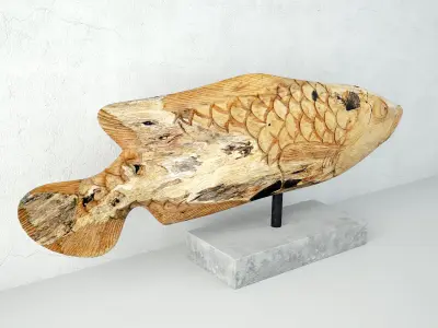 Hand Carved Wooden Fish Sculpture 3D model