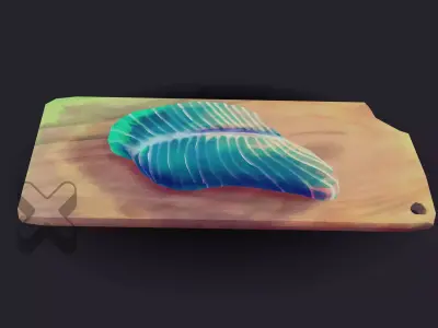 Stylized handpainted blue fish on a cuttingboard Low-poly 3D model
