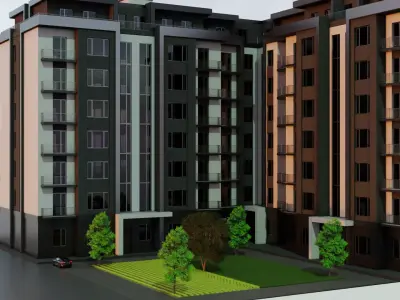 Modern Residential Apartment Complex - L-Shaped Building Free 3D model