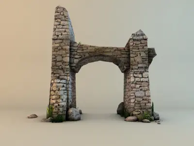 Ruins with plants and rocks Low-poly 3D model
