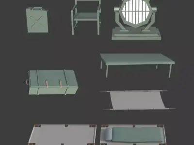 Searchlight and Old Military Coat Stretcher Low-poly 3D model