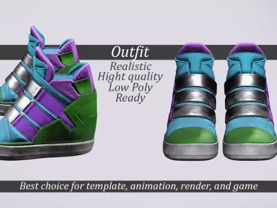 Multicolor High-Top Sneakers - Game-Ready Low-poly 3D model