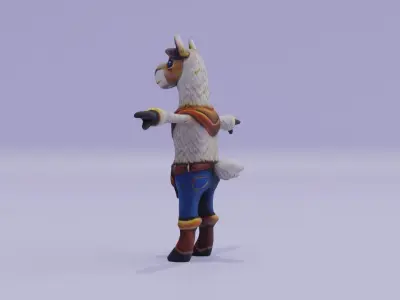 Cartoon llama Cowboy costume Character T-Pose Low-poly 3D model