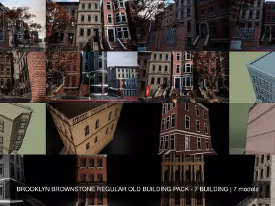 BROOKLYN BROWNSTONE REGULAR OLD BUILDING PACK - 7 BUILDING 3D Model Collection