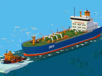 Boat breaking Ice Oil Tanker Icebreaker Low-poly 3D model