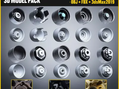 Wheel Center Hubs - 10 Designs Low-poly 3D model