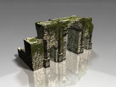 Ancient jungle ruins gate Low-poly 3D model