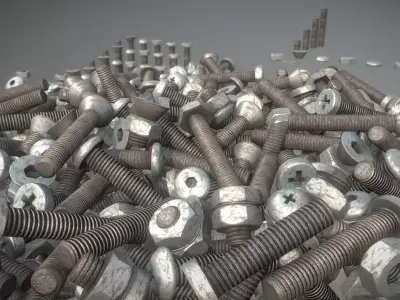 Rusty Low-Poly Bolt and Nut Package Low-poly 3D model
