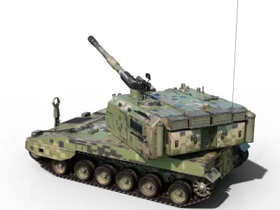 4 coatings of PLA Army PLZ05 155mm Self-Propelled Howitzer Low-poly 3D model